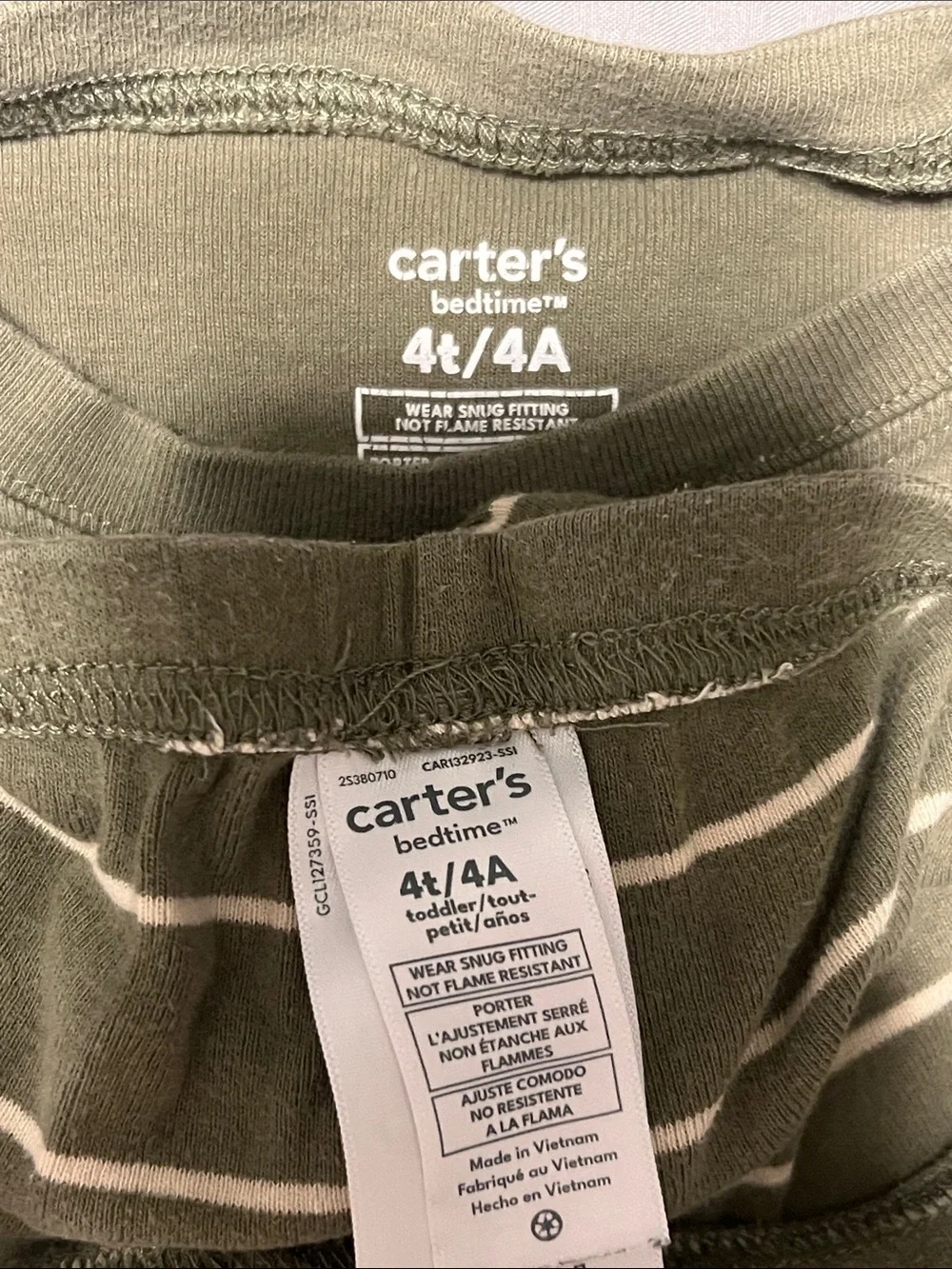 Carter's Olive Green Pajamas Dino Tee & Striped Pants Set